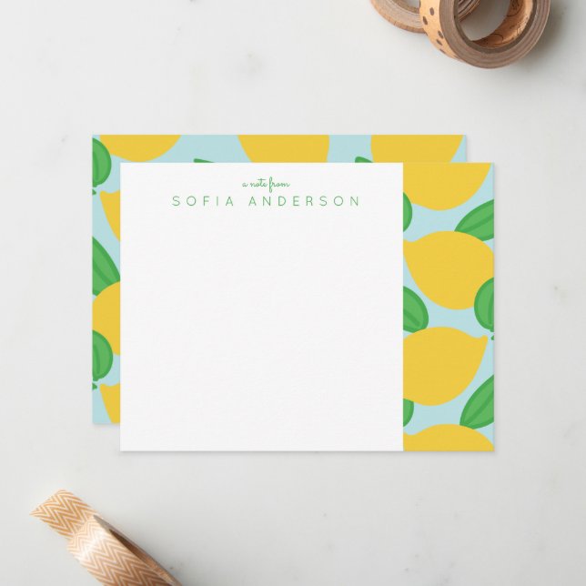 Carte de note personnalisée au citron et au Motif  (Devant/Arrière en situation)