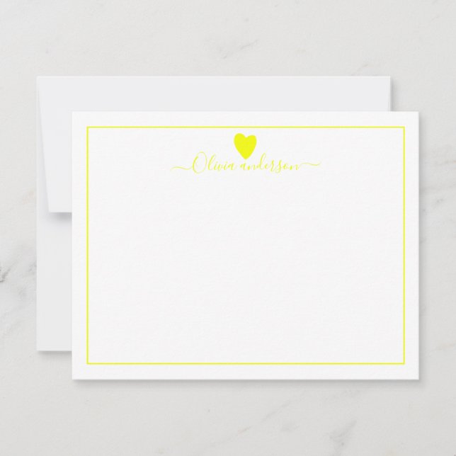 Carte de note personnalisée au coeur d'amour jaune (Devant)