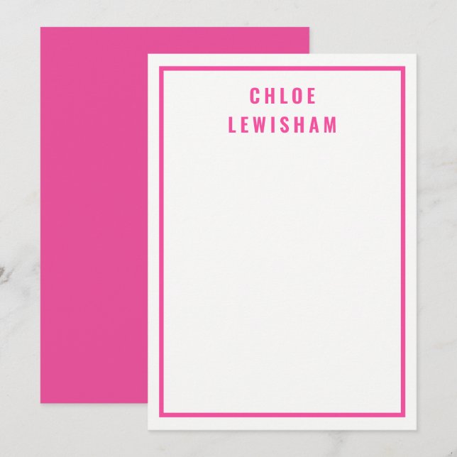 Carte de note personnalisée avec bordure rose gras (Devant / Derrière)
