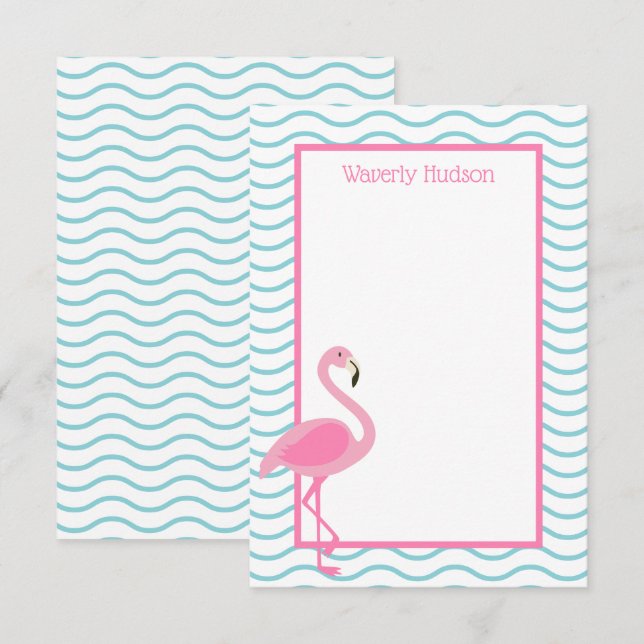 Carte de note personnalisée Flamant rose rose (Devant / Derrière)