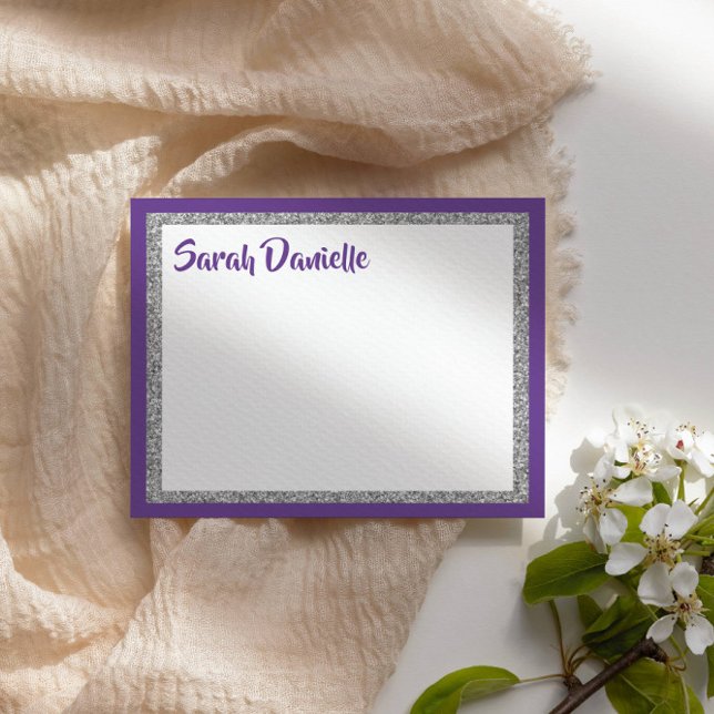 Carte de note plat de Merci mauve et argent (Créateur téléchargé)