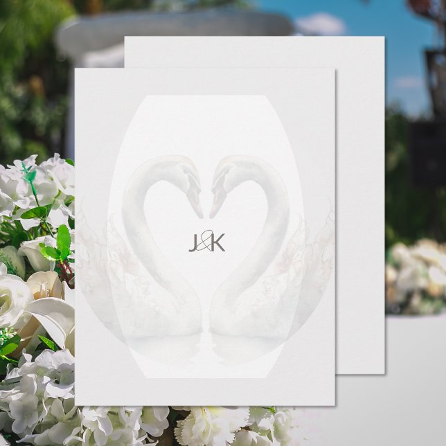 Carte de note plat Monogramme en couple de Swan ro (Romantic Swan Couple Monogram Flat Note Card (front and back))