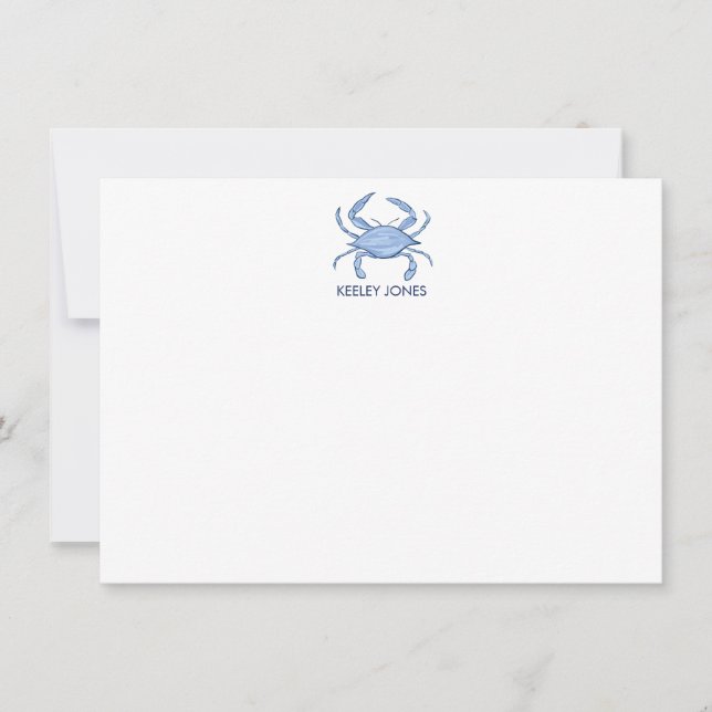 Carte de note plat personnalisée Chic Coastal Crab (Devant)