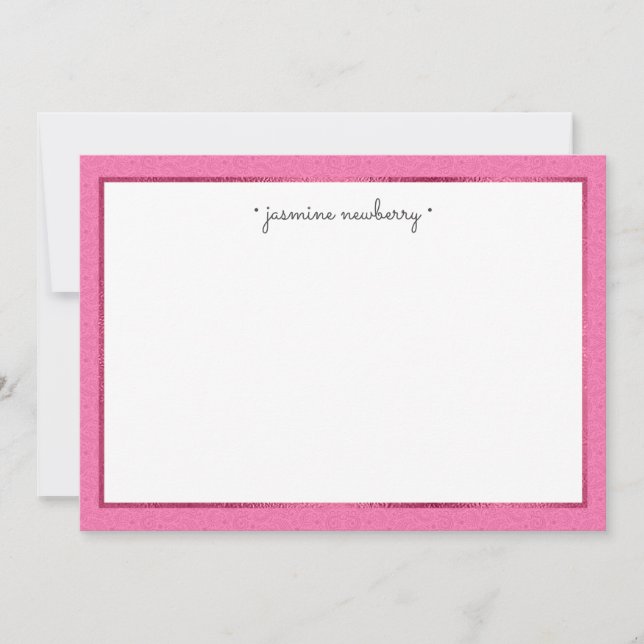 Carte de note plat personnalisée Pink Paisley & Fo (Devant)