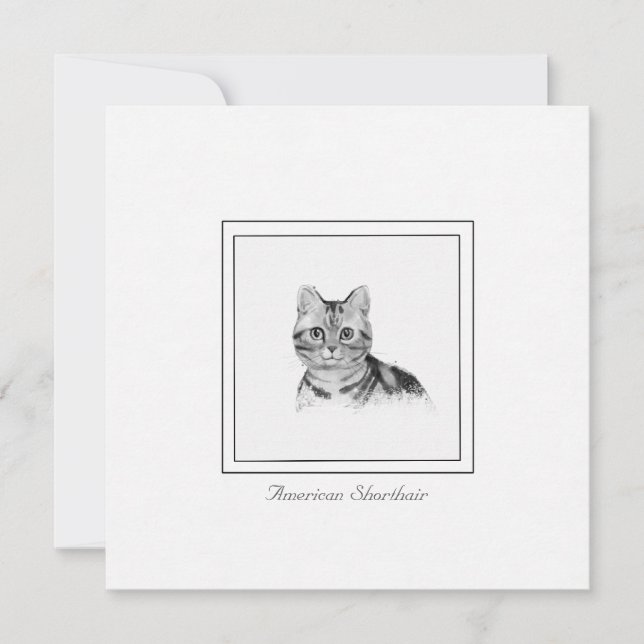 Carte de note plate de dessin de chat court améric (Devant)