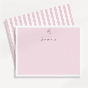 Carte de note plate rose et rayures avec une note