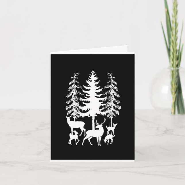 Carte de note pliée de cerf dans la forêt (Devant)