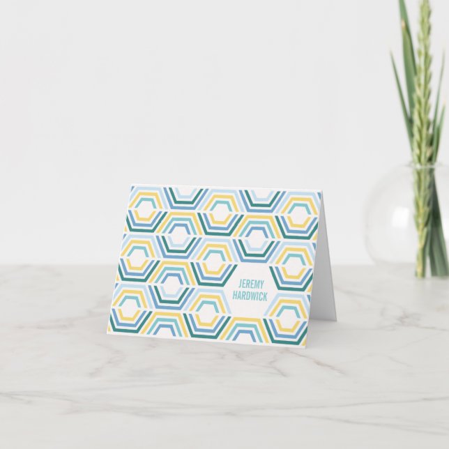 Carte de note pliée d'hexagones divisés - Turquois (Devant)