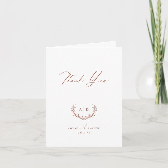 Carte de note pliée Mariage Merci en terre cuite (Devant)