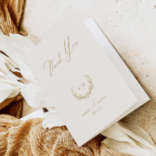Carte de note pliée Mariage Merci or et crème