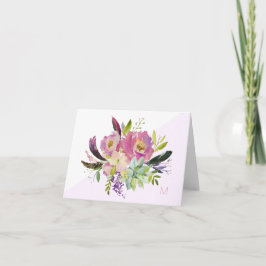Carte de note pliée Monogramme Succulent rose Flor