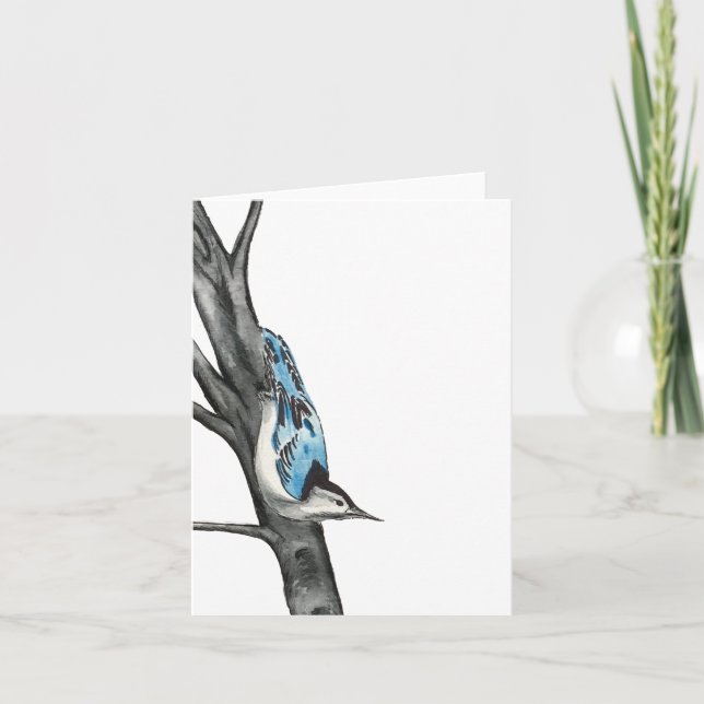 Carte de note pliée Nuthatch joyeux (Devant)