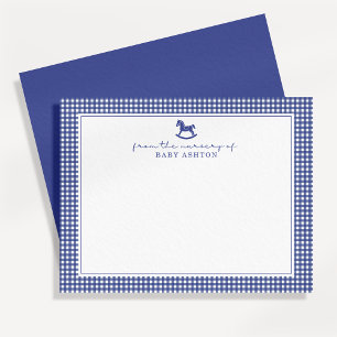 Carte de note pour bébé En vichy bébé bleu profond