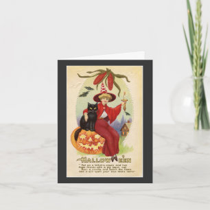 Carte de note pour sorcière vintage et chats noirs