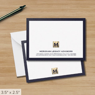 Carte de note professionnelle Luxe Navy Gold