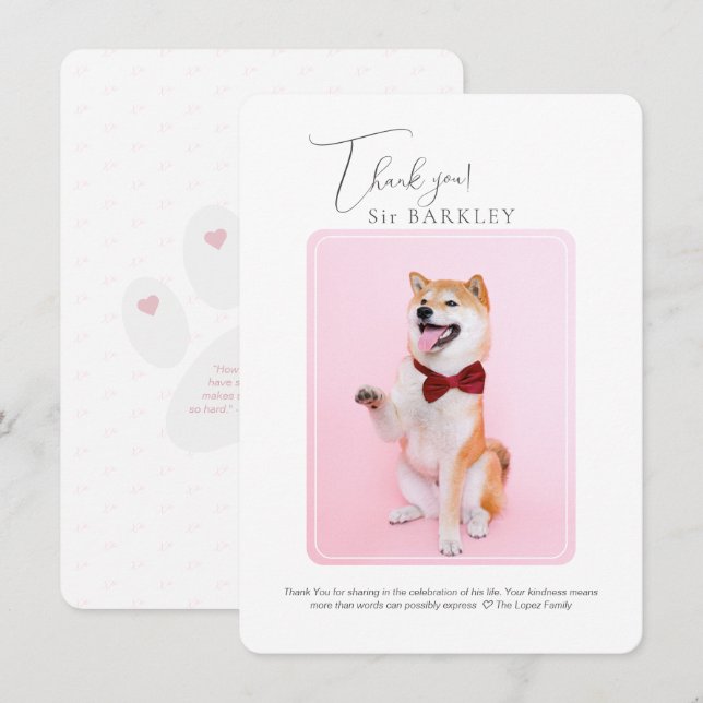 Carte de note Remerciements Pet Memorial (Devant / Derrière)