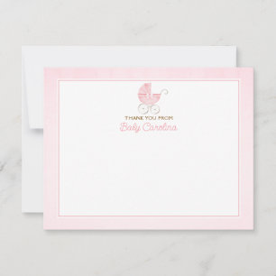 Carte de note rose aquarelle avec poussette de béb