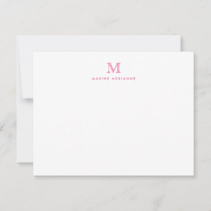 Carte de note rose première pour monogramme modern