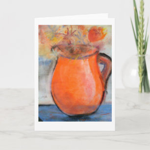 Carte de note rouge de vase en peinture en pastel