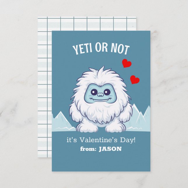 Carte de note Valentine de la classe "Yeti or Not" (Devant / Derrière)