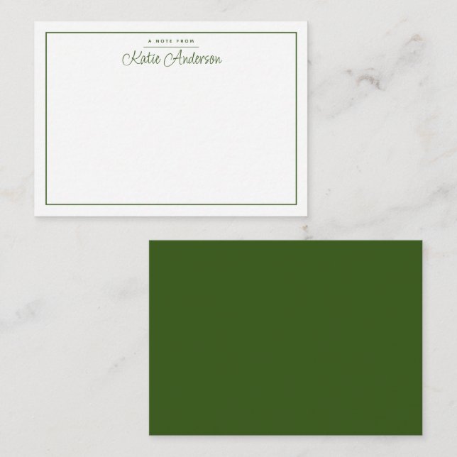 Carte de note verte Moss de script Cursive minimal (Devant / Derrière)
