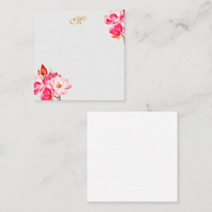 Carte de note vintage rose Magnolias Floral Monogr