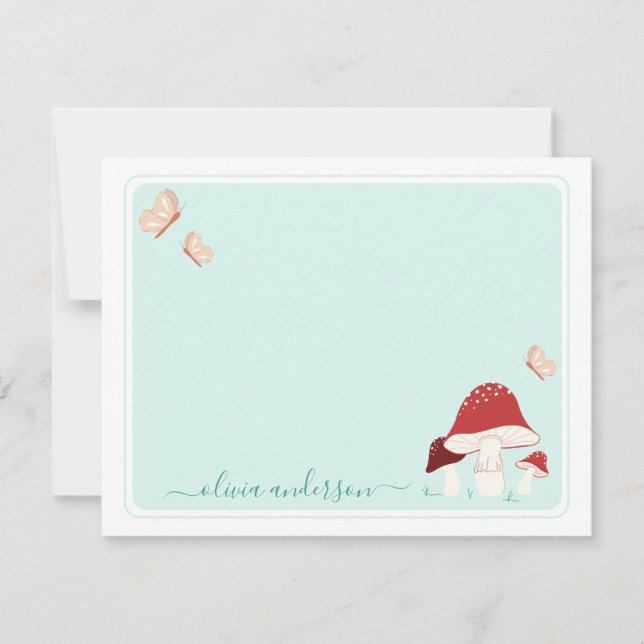 Carte de notes de champignons et papillons magique (Devant)