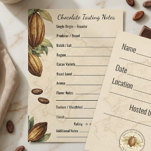 Carte de notes de dégustation de chocolat au forma