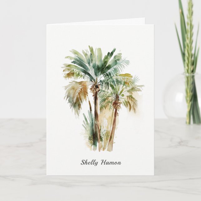 Carte de notes de palmiers à aquarelle tropicale (Devant)