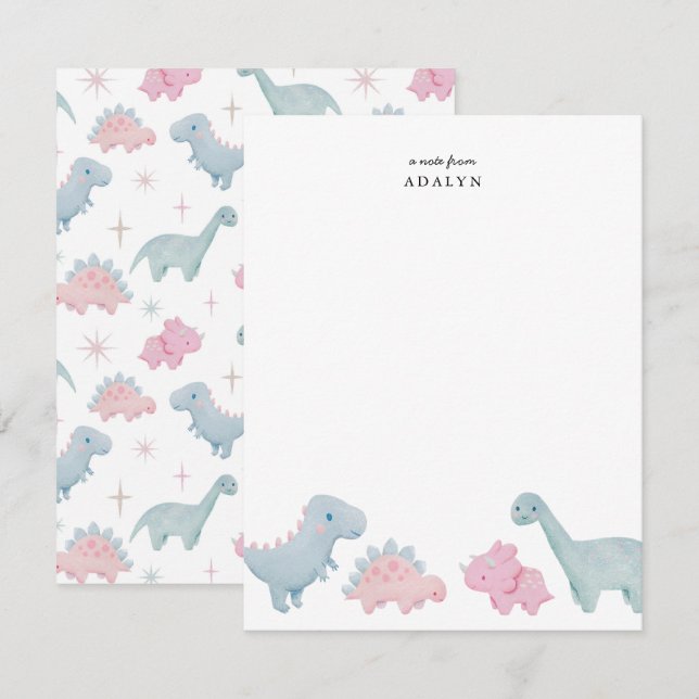 Carte de notes pour enfants Dinosaures roses (Devant / Derrière)