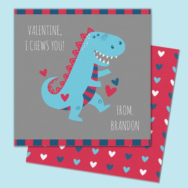 Carte de notes pour les valentines de salle de cla (Cute mini 2.5x2.5" dinosaur valentine, perfect for a kids classroom exchange)