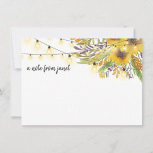 Carte de notes sur les tournesols et les lampes à