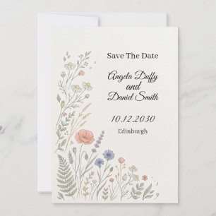 Carte de notification de mariage aux fleurs sauvag
