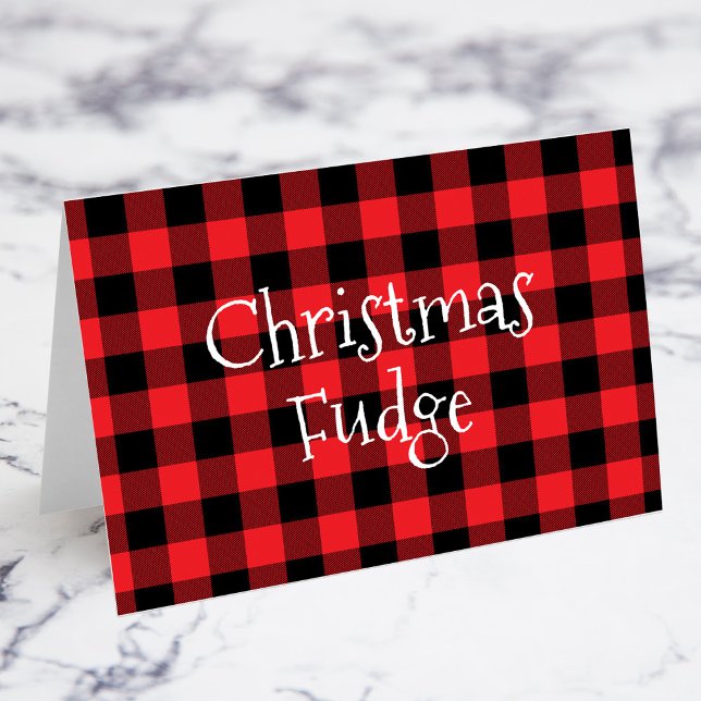 Carte de nourriture de Noël à carreaux rouge et no (Christmas Party or Potluck Food Signs with a Classic Red and Black Buffalo Check Pattern)