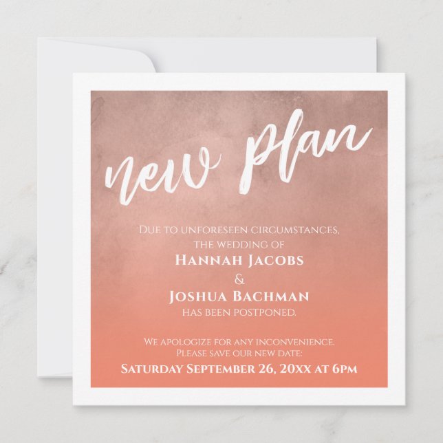 Carte de nouveau plan de mariage reporté saumon om (Devant)