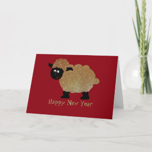 Carte de Nouvel An Chinoise Mignonne Mouton Or Enf