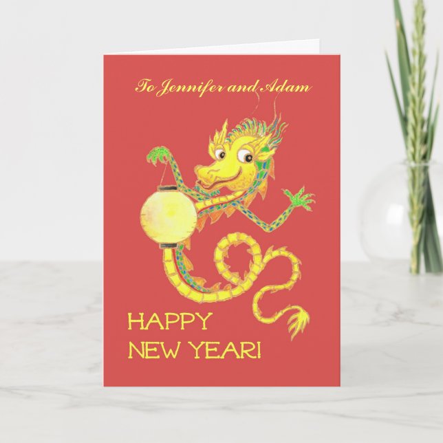 Carte de Nouvel An Dragon Chinois Personnalisable (Devant)