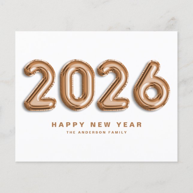 Carte de nouvelle année 2025 Rose Gold Mylar Ballo (Devant)