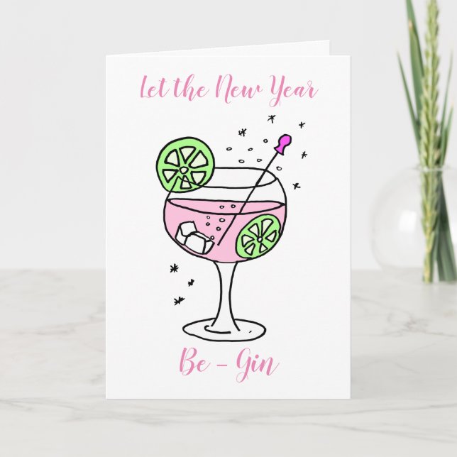 Carte de nouvelle année rose Gin heureux (Devant)