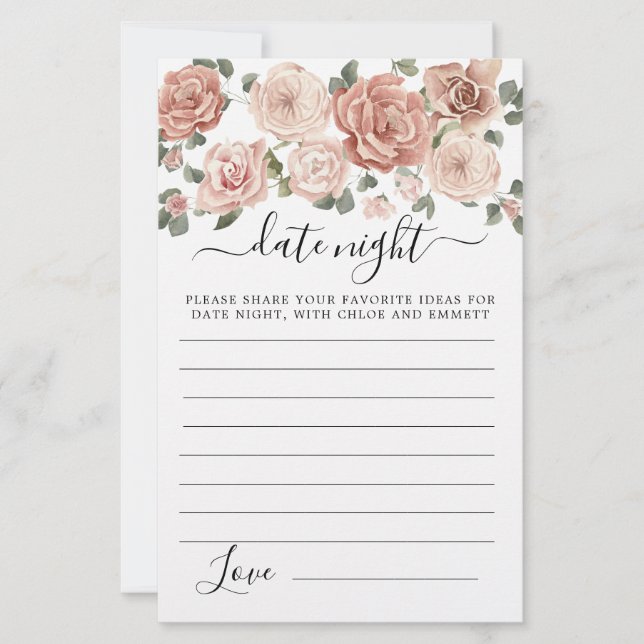 Carte de nuit Dusty Rose Floral Eucalyptus Date (Devant)
