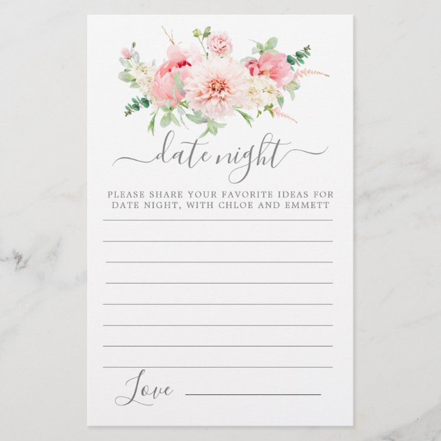 Carte de nuit Pony rose Floral Green Date (Devant)