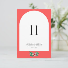 Carte de numéro de la table à thème mariage à fleu