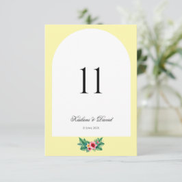 Carte de numéro de la table à thème mariage à fleu