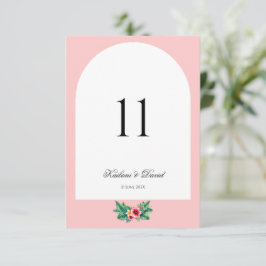 Carte de numéro de la table à thème mariage à fleu