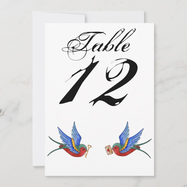 Carte de numéro de table 5x7 Tatouage d'oiseau tra (Devant)