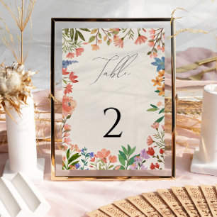Carte de numéro de table à écriture Wildflower