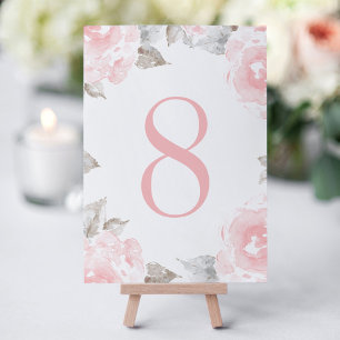Carte de numéro de table à la rose en aquarelle ro