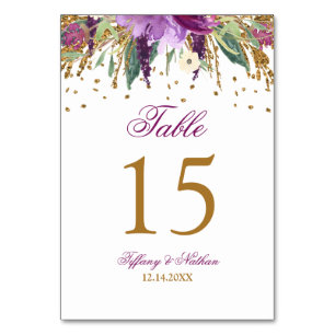 Carte de numéro de table Améthyste pailletée aquar