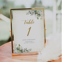 Carte de Numéro de Table Anniversaire de Verdure -