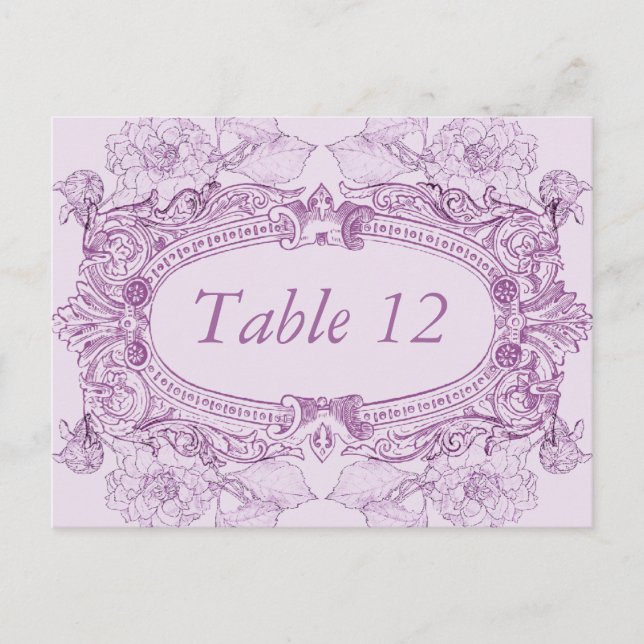 Carte de numéro de table Antique Frame Lilac (Devant)